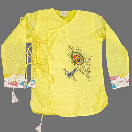 Yellow Morpankh Embroidered Kurta And Animal Print Dhoti Set image 2