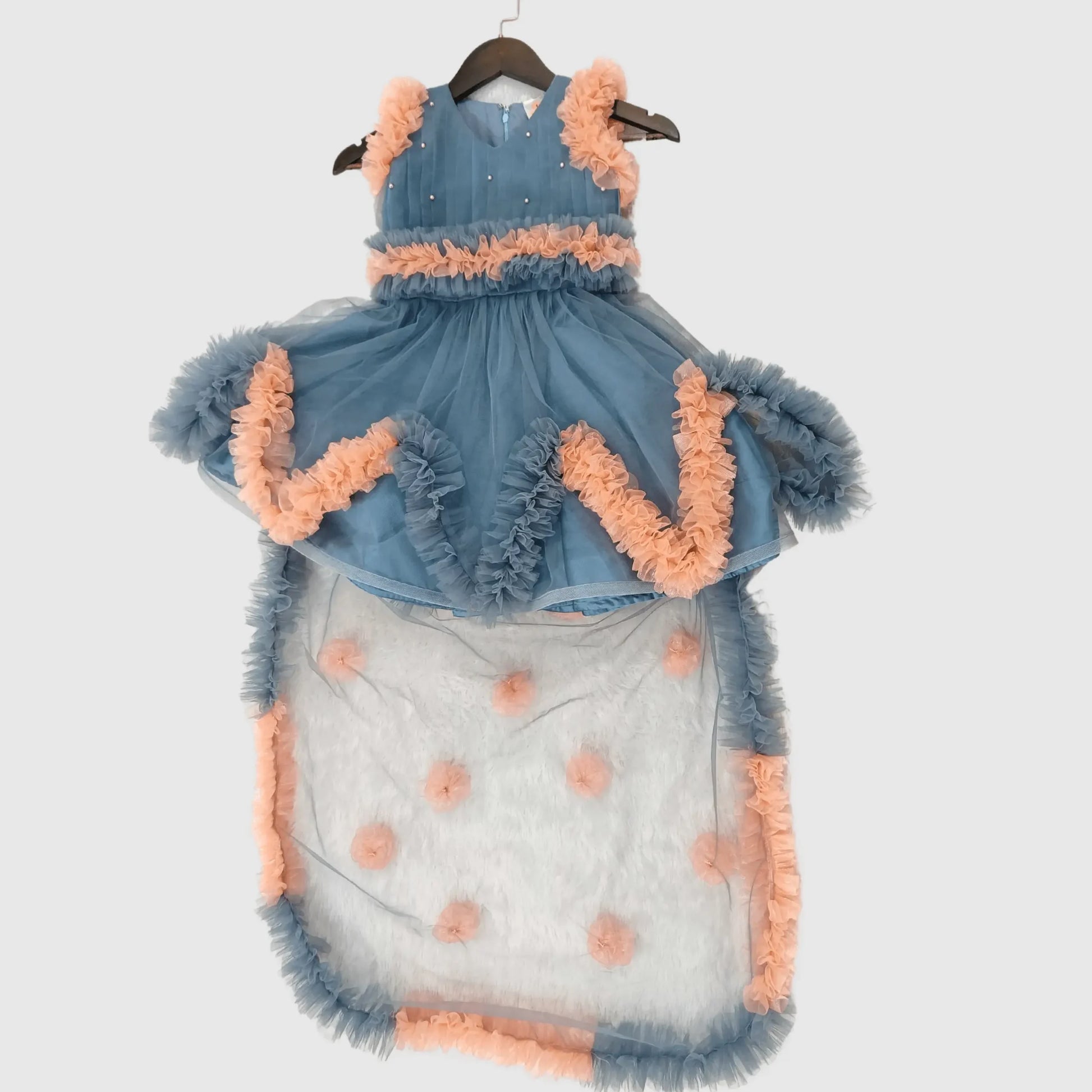 Grey Frock With Flowers Embellished Long Trail image 1