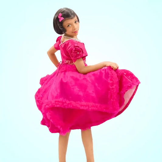 Pink Handkerchief Frock With Flower Embellished On Sleeves image 2