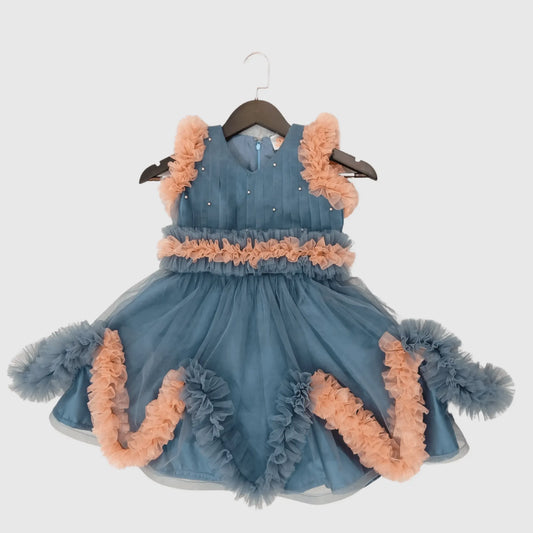 Grey Frock With Flowers Embellished Long Trail image 2