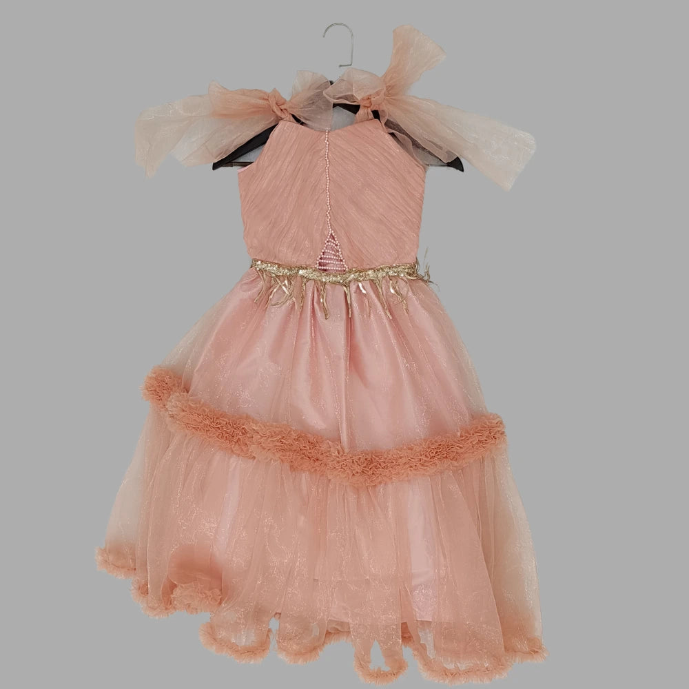 Peach Long Gown With Moti Work image 1
