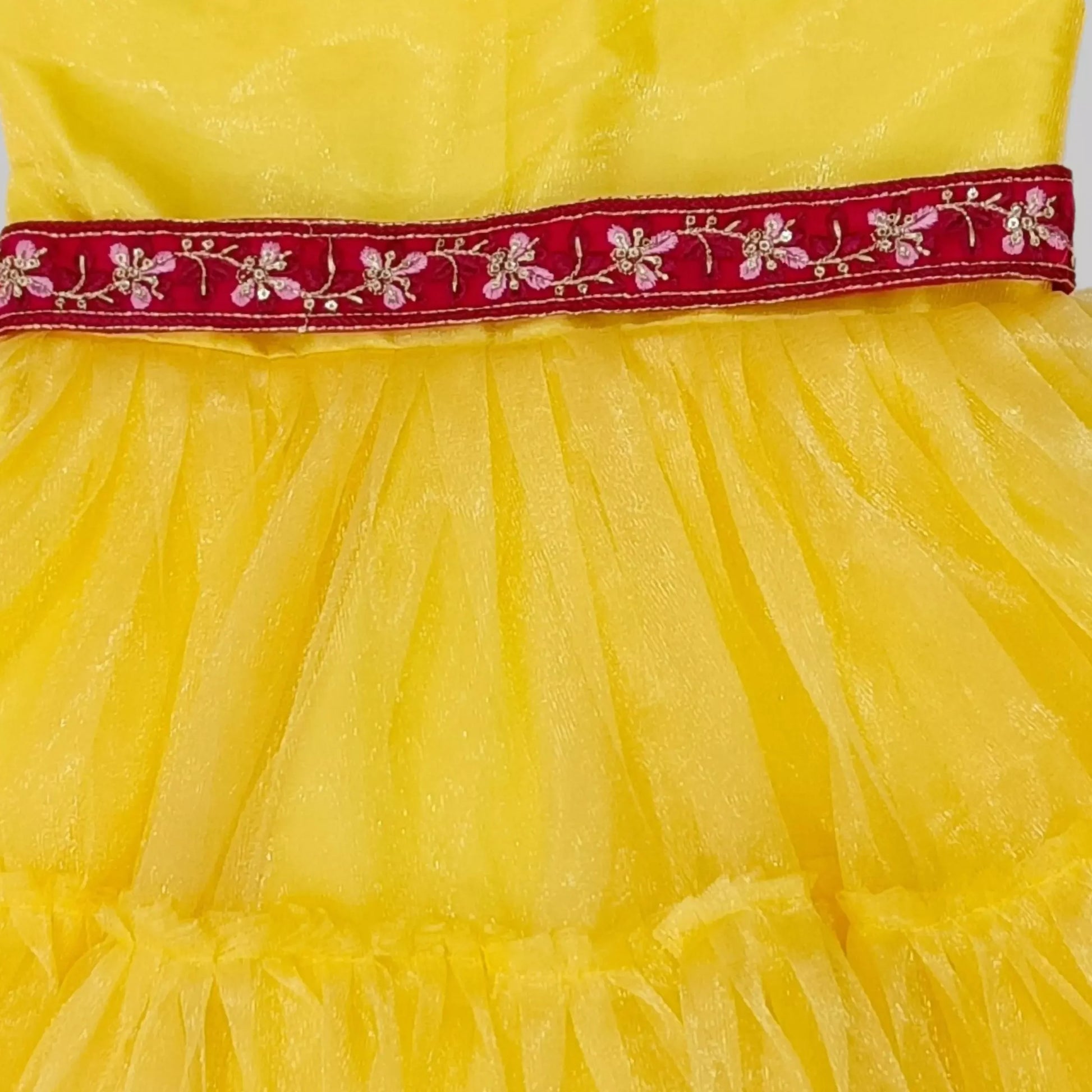 Yellow Ruffle Layered Frock With Embroidered Belt image 1