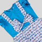 Ruffled Sleeves Frock With Suspenders & Bow Applique Animal Print - Blue image 2