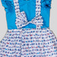 Ruffled Sleeves Frock With Suspenders & Bow Applique Animal Print - Blue image 1
