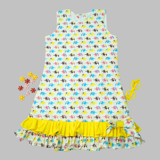 A Line Frock Knee Length Animal Print - White image 0