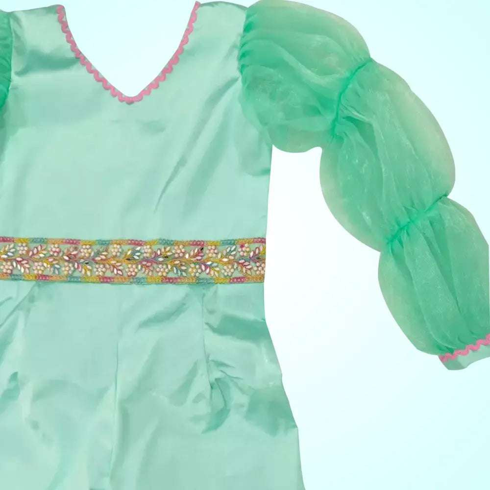 Sea Green Long Puff Sleeves Jumpsuit