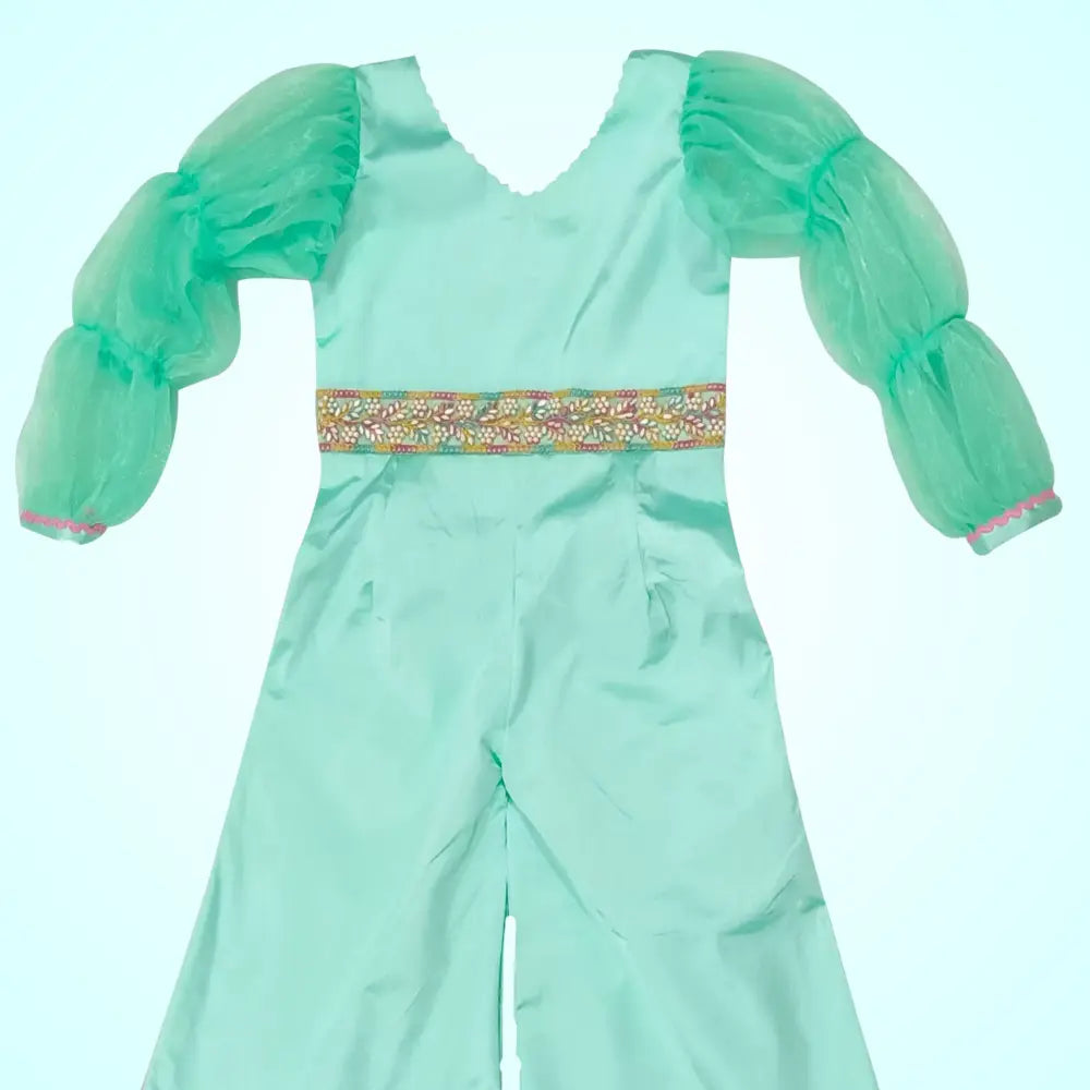 Sea Green Long Puff Sleeves Jumpsuit