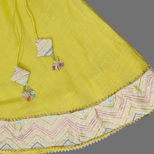 Multicolor Embroidered Crop Top And Yellow Lehenga With Dupatta