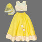 Multicolor Embroidered Crop Top And Yellow Lehenga With Dupatta