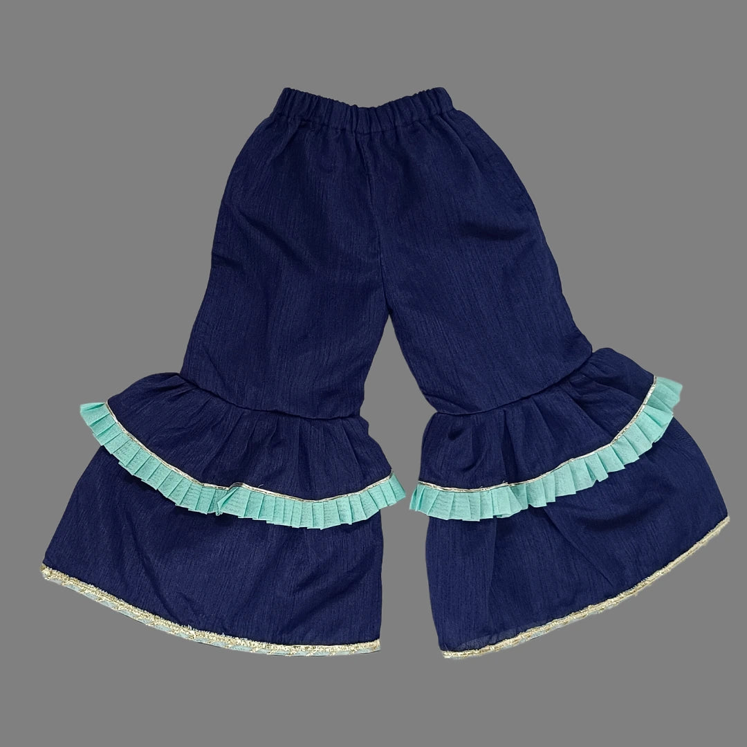 Lotus Embroidered Angarkha Style Blue Kurta & Palazzo Pant For Girls image 4