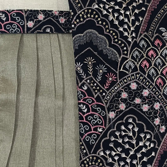 Grey Embroidered Silk Kurta & Dhoti Pant For Boys image 2