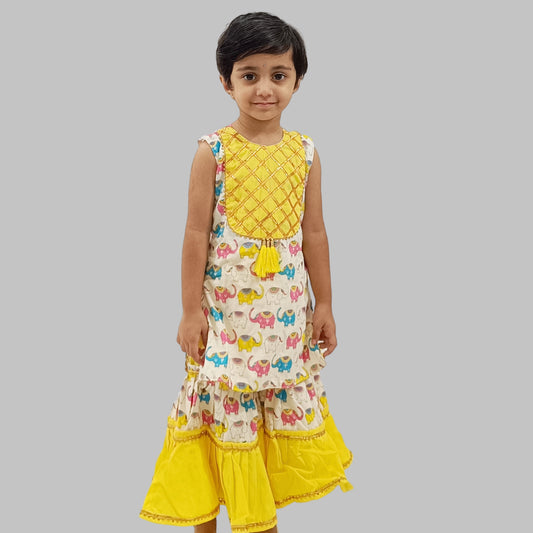 Kurta With Sharara Pant Animal Print – Yellow image 0
