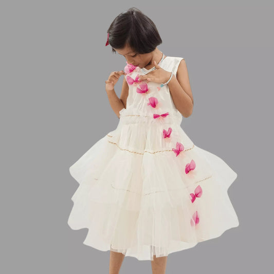 White Layered Frock With Butterflies image 0