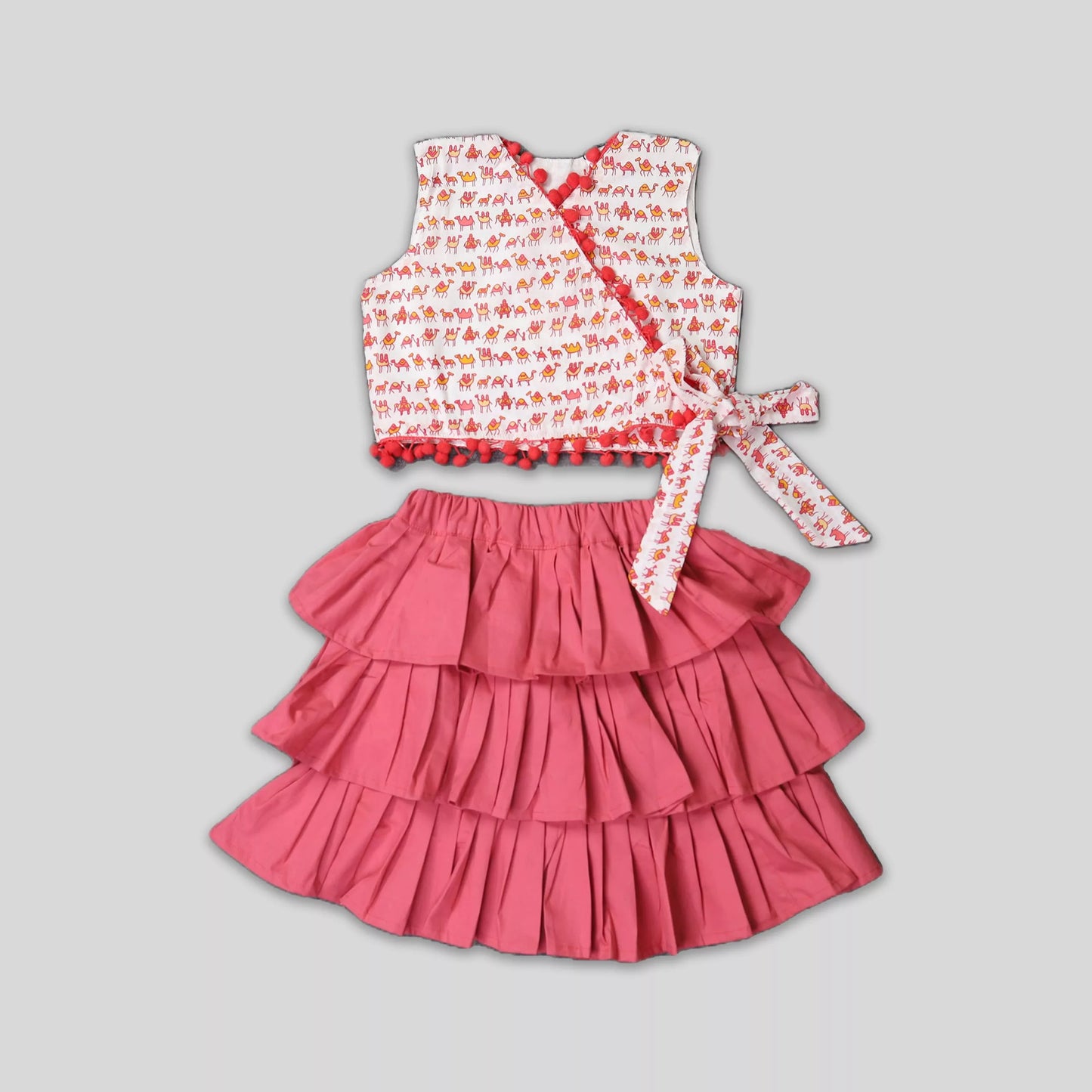 Ruffled Skirt With Angrakha Style (Wrap) Top - Pink image 0