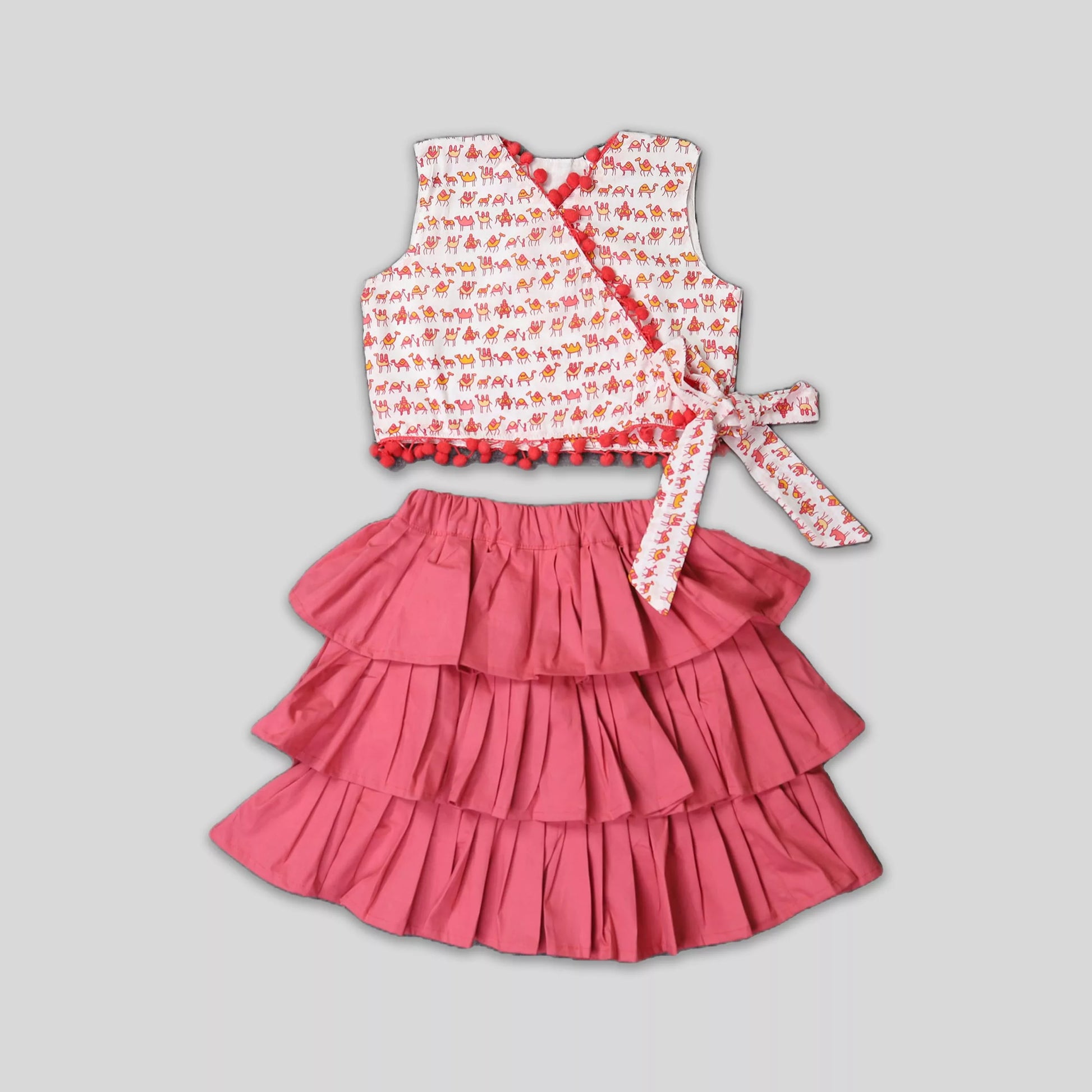 Ruffled Skirt With Angrakha Style (Wrap) Top - Pink image 0