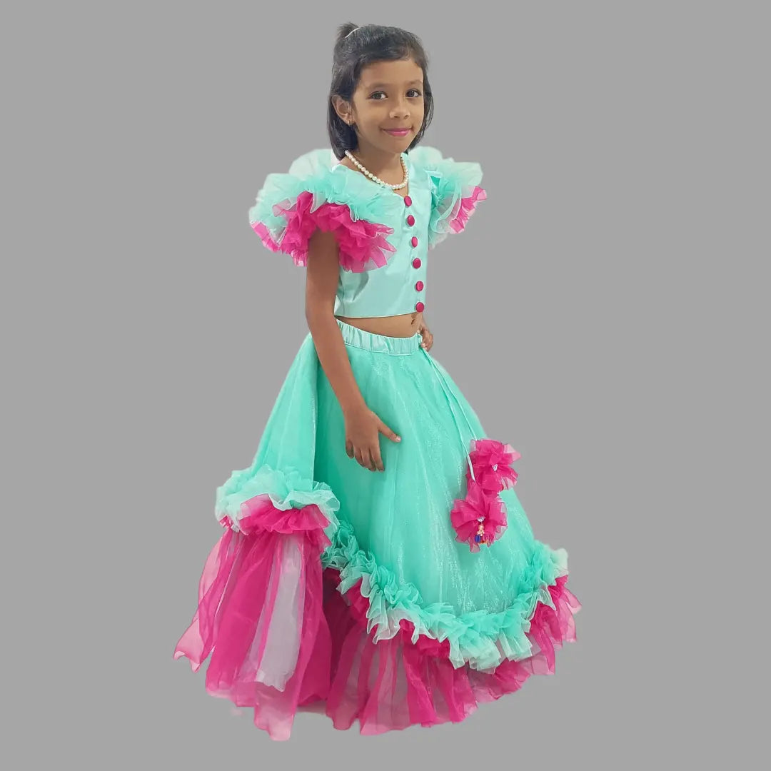 Sea Green Crop Top & Lehenga image 1