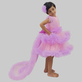 Purple Frock With Detachable Long Tail And Flower Hair Pin For Girls image 0