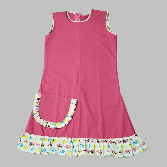 Pink Animal Print A Line Knee Length Frock with Pocket image 0