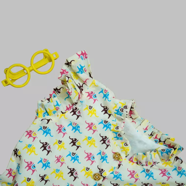 Ruffled Sleeves Frock Animal Print - White image 1