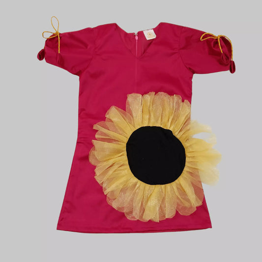 Pink A line Frock With Sunflower Pocket image 0