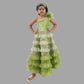 Green One Shoulder Ruffle Layered Long Gown With Moti Work image 1