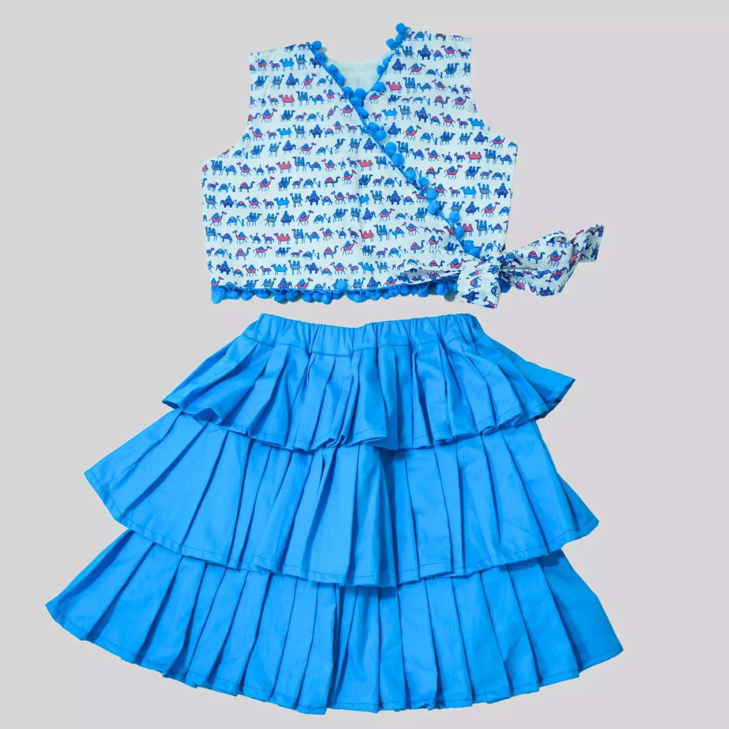 Ruffled Skirt With Angrakha Style (Wrap) Top - Blue image 0