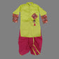 Green Kurta With Embroidered Lace Work And Red Dhoti For Boys image 3