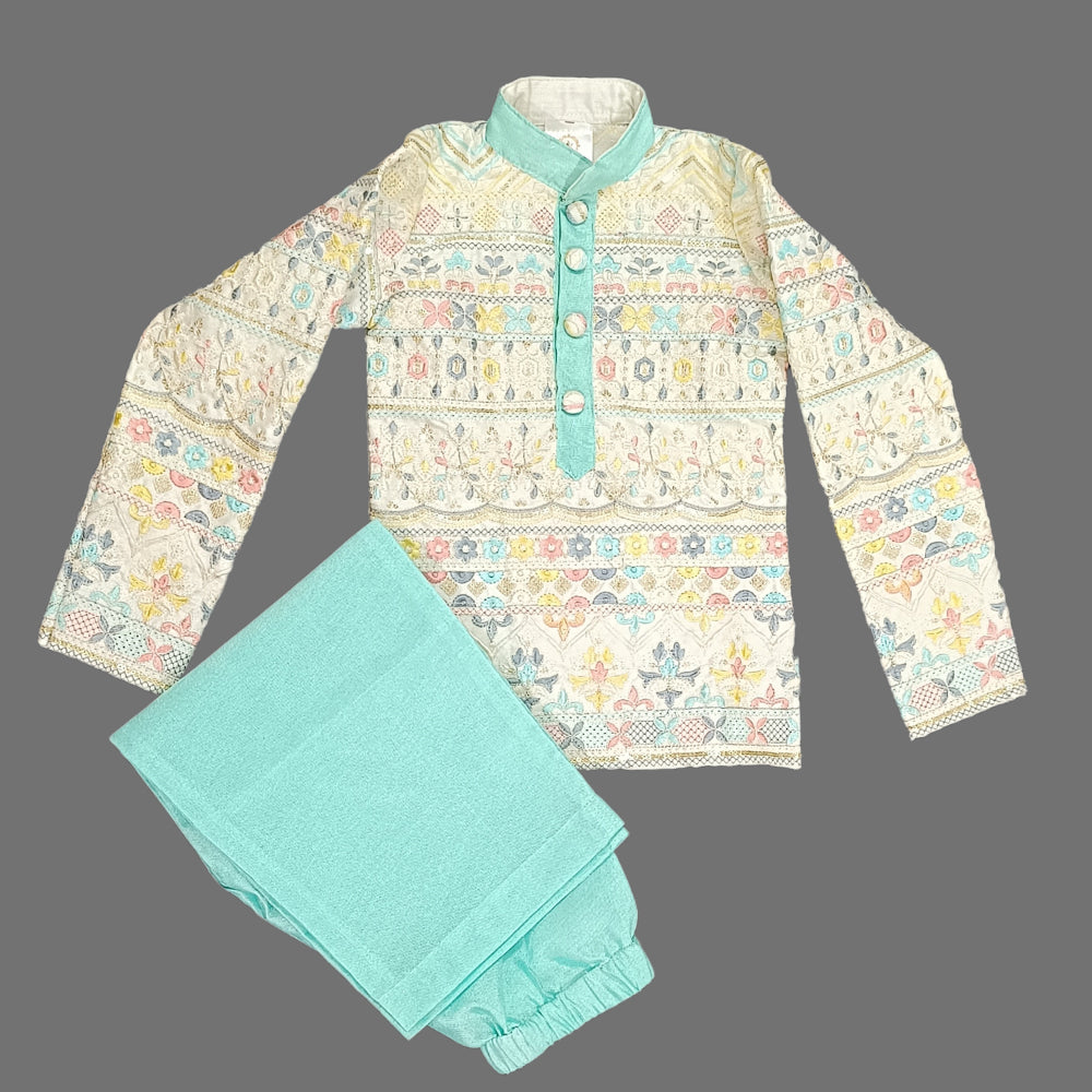 Multicolor Embroidered Kurta And Aqua Blue Pant image 1
