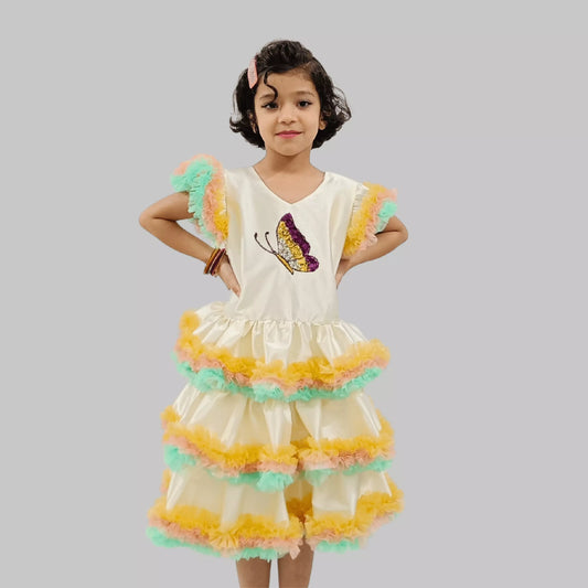 Butterfly Multi Color Ruffled layered Frock image 0