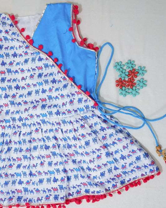 Angrakha Style (Wrap) Top With Tulip Pants - Blue image 2