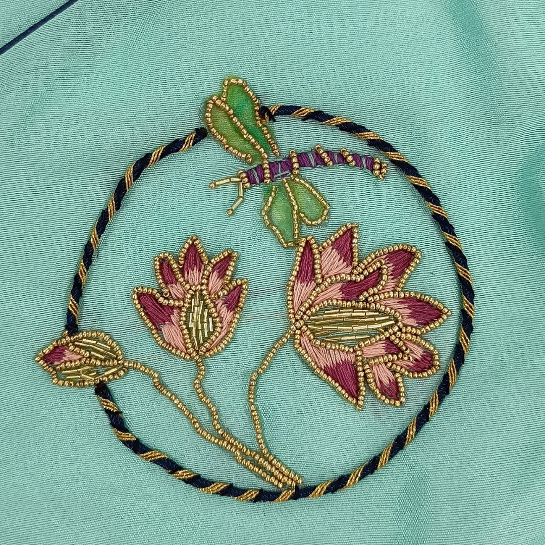 Lotus Embroidered Angarkha Style Blue Kurta & Palazzo Pant For Girls image 3