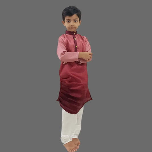 Maroon Silk Kurta Set For Boys image 0