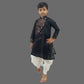 Black Embroidered Silk Kurta & Dhoti For Boys image 0