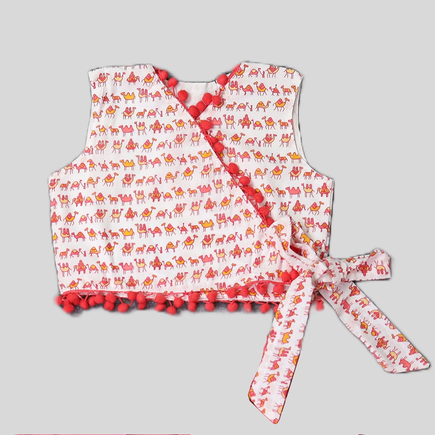 Ruffled Skirt With Angrakha Style (Wrap) Top - Pink image 1