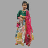 Green Crop Top And Multicolor Patch Work Silk Lehenga With Dupatta For Girls image 0