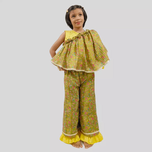 Green Palazzo with One Sleeve Crop Top image 0
