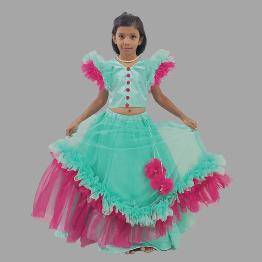 Sea Green Crop Top & Lehenga image 0