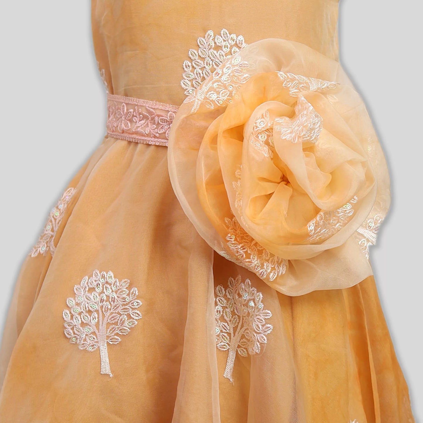 Orange High Low Girls Frock Detailed Flower Embellished image 1