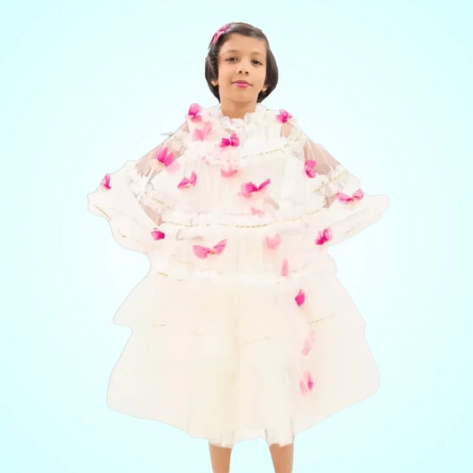 White Layered Frock With Poncho Coat image 0