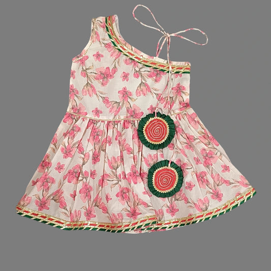 Floral Print One Shoulder Cotton Kurta With Sharara Pant For Girls image 2