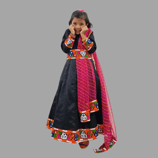 Black Long Gown With Embroidery Lace Work Belt & Dupatta For Girls image 0