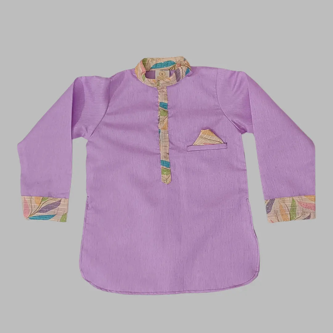 Purple Silk Kurta & Printed Dhoti For Boys image 2