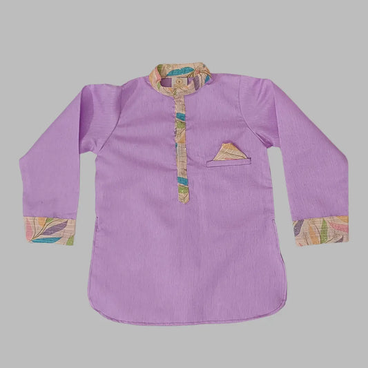 Purple Silk Kurta & Printed Dhoti For Boys image 2