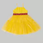 Yellow Ruffle Layered Frock With Embroidered Belt And Cape Style Jacket image 1