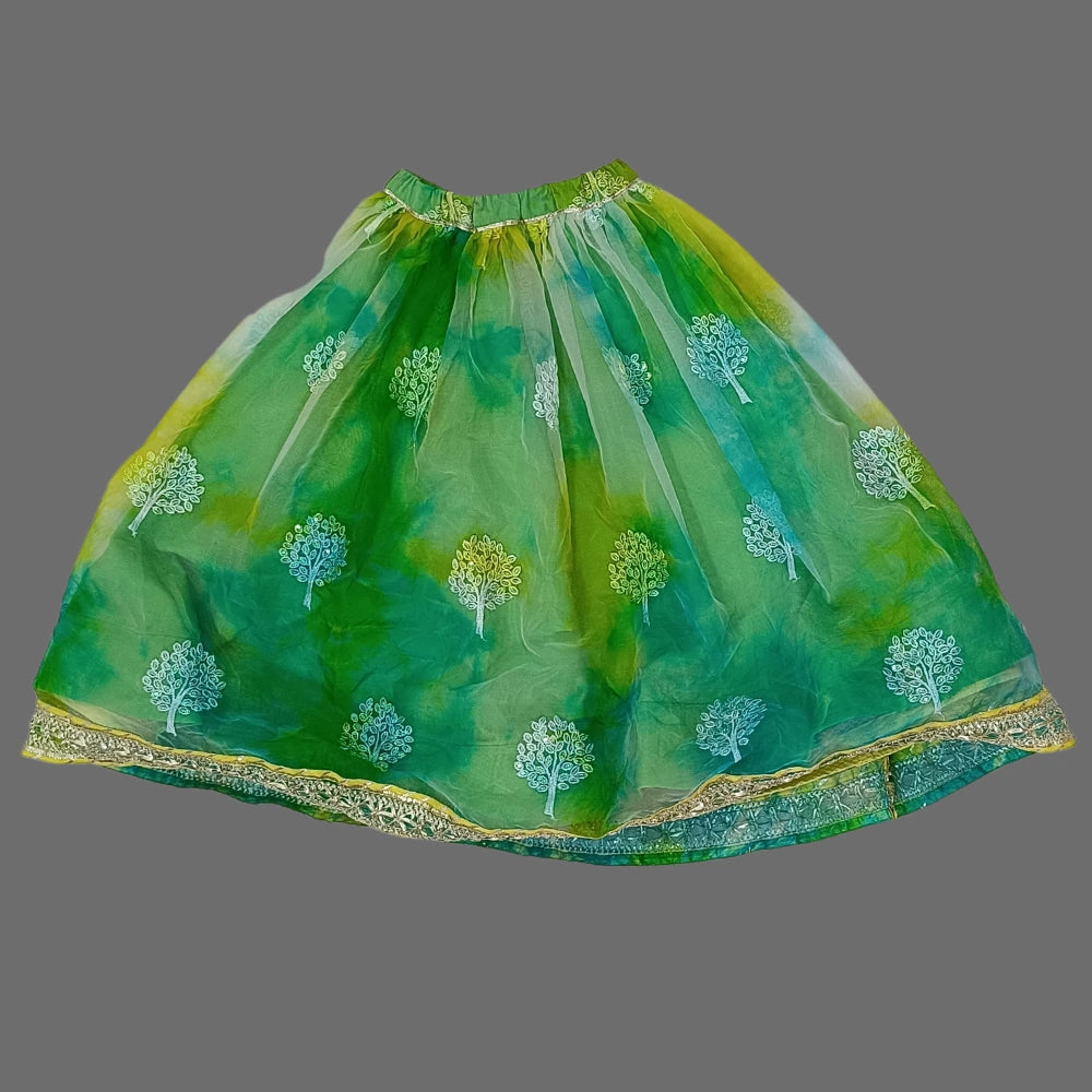 Green Ruffle Sleeves Crop Top & Lehenga image 3