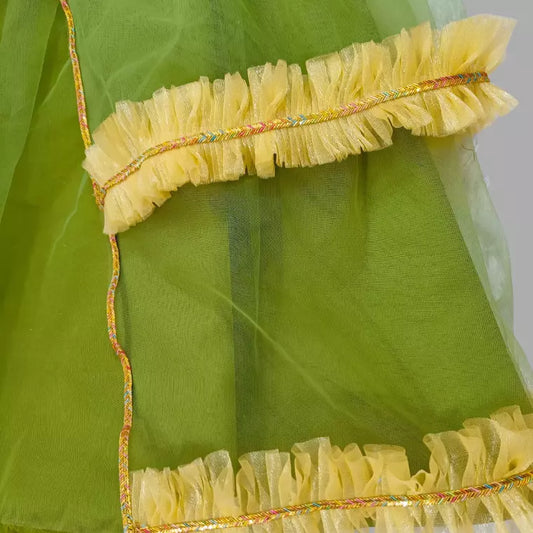 Green One Shoulder Crop Top & Lehenga image 2
