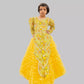 Yellow Printed Silk Kurti With Ruffle Layered Lehenga image 0