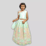 Heavy Embroidered Aqua fresh One Shoulder Top And Lehenga image 0