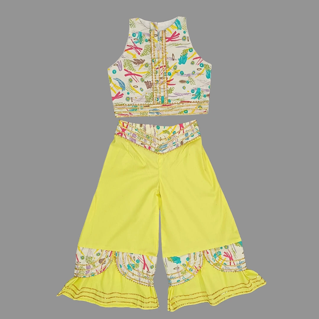 Printed Cotton Crop Top And Palazzo Pant for Girls image 0