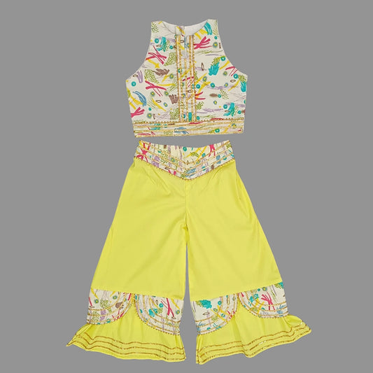Printed Cotton Crop Top And Palazzo Pant for Girls image 0